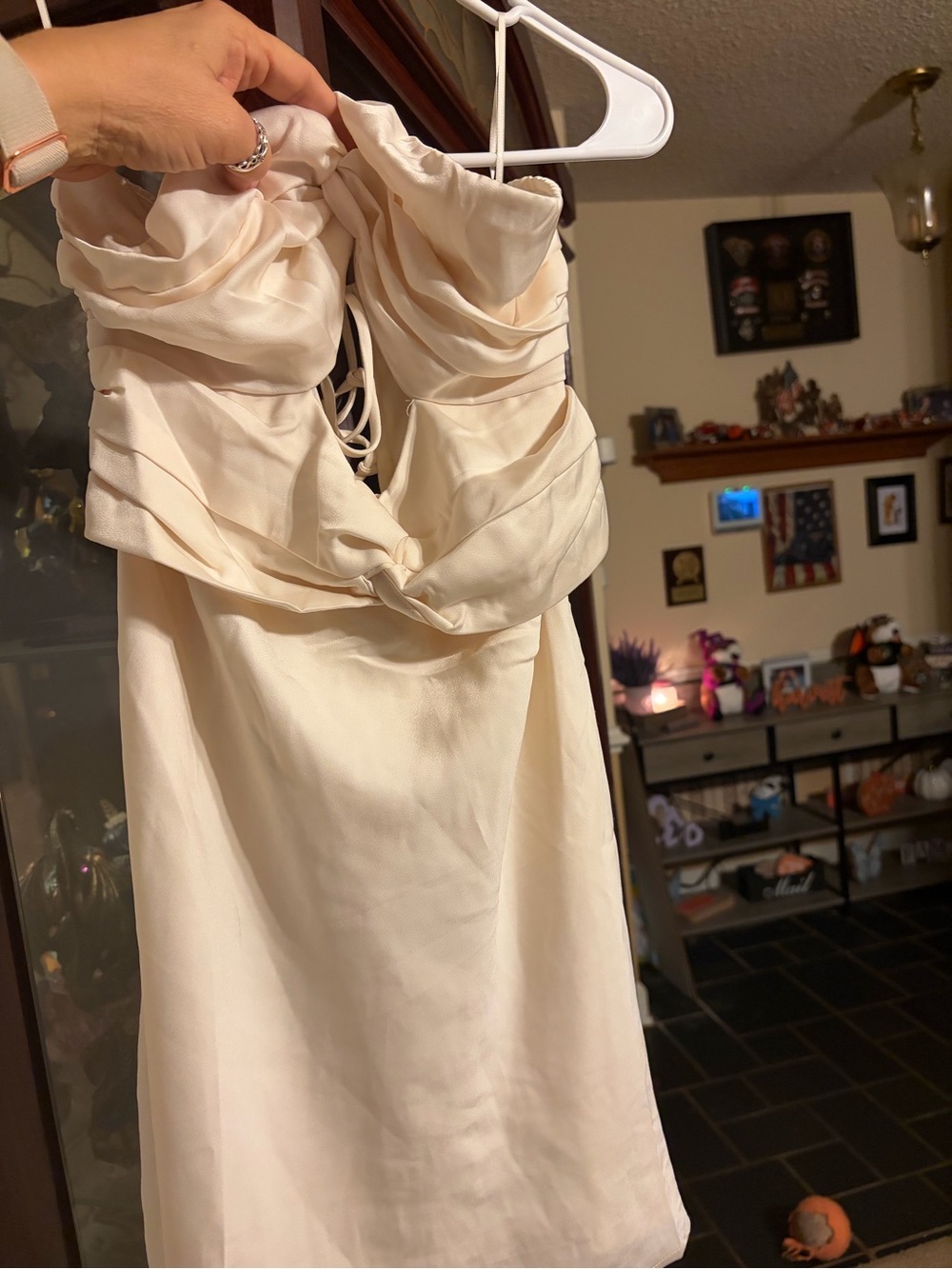 Strapless Cream Formal Dress with Ruched Bodice